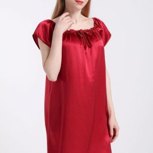natural mulberry silk nightdress summer home color short sleeves women's home clothes can be worn outside nightwear