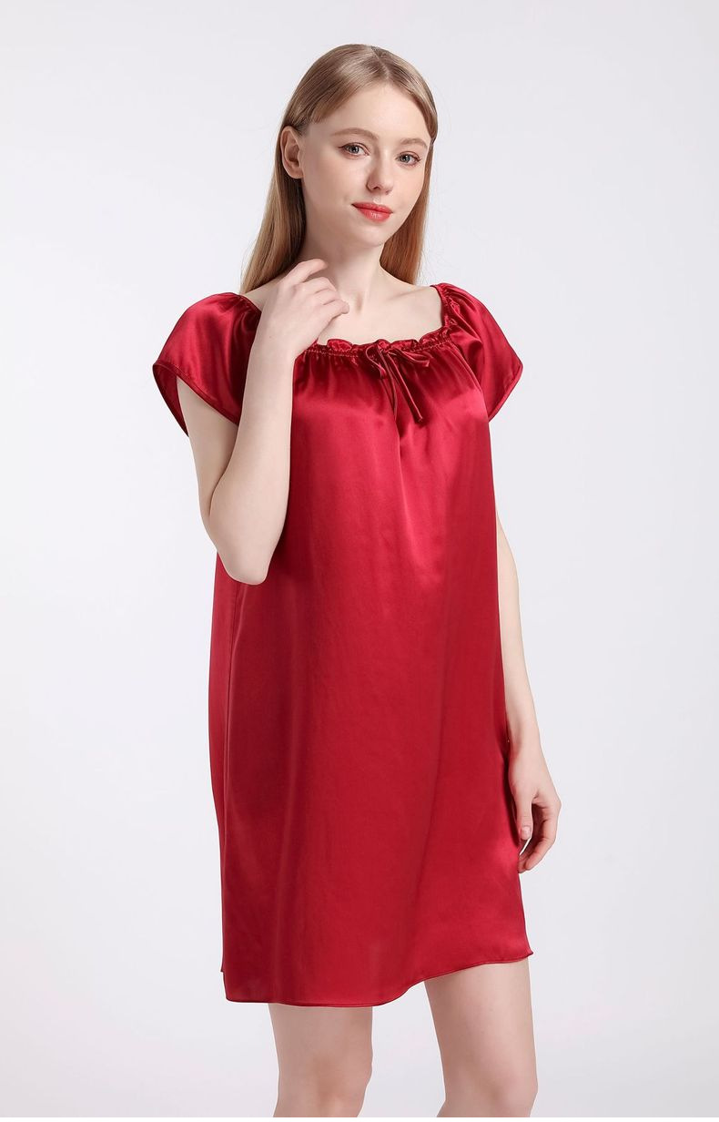 natural mulberry silk nightdress summer home color short sleeves women's home clothes can be worn outside nightwear natural mulberry silk nightdress summer home color short sleeves women's home clothes can be worn outside nightwear