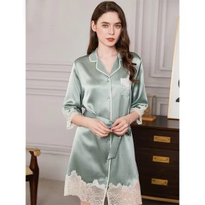 fimtairah 100 silk nightdress women lace long nightdress korean soft fashion luxury brand lady real silk nightgowns women