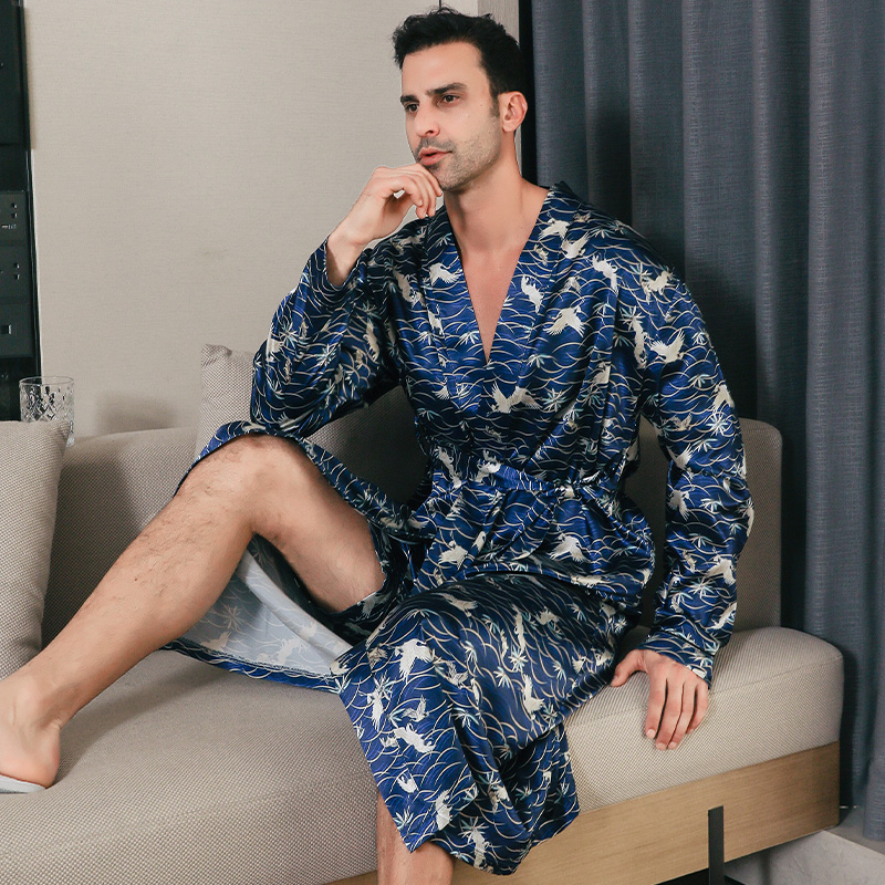 pajama men's spring and autumn silk thin style oversized pajamas long sleeved bathrobes ice silk bathrobes home clothing summer pajama men's spring and autumn silk thin style oversized pajamas long sleeved bathrobes ice silk bathrobes home clothing summer