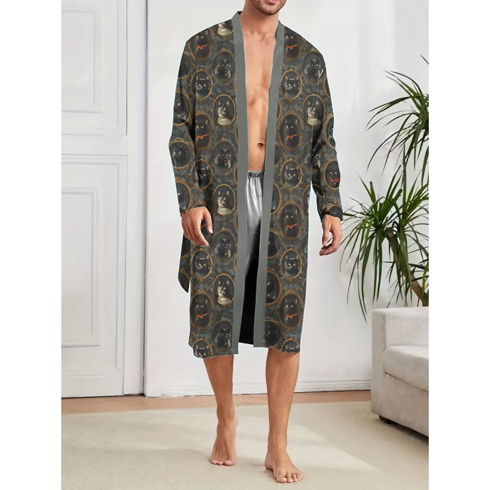 summer men's nightgown 3d pajamas long sleeved bathrobe tied thin home clothes new style suitable for all seasons summer men's nightgown 3d pajamas long sleeved bathrobe tied thin home clothes new style suitable for all seasons