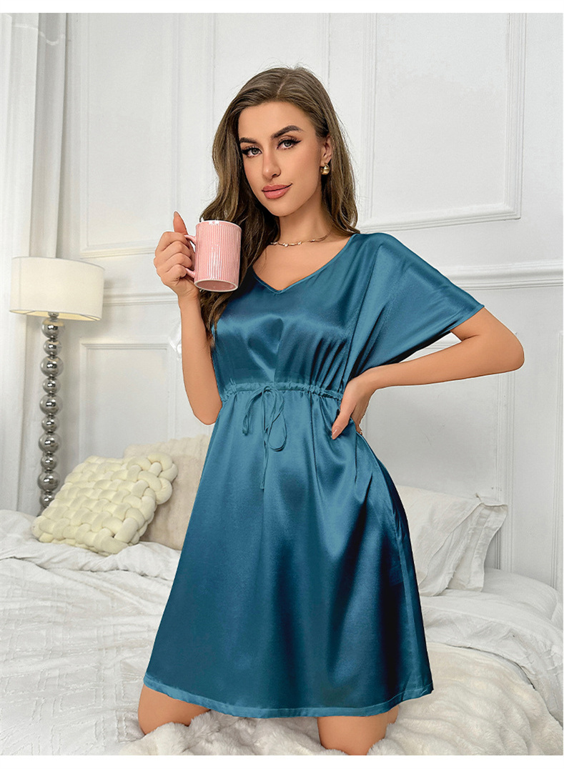 nightgown dress summer ice silk waist thin nightdress dressing gown solid sleepwear women silky satin bathrobe lounge wear nightgown dress summer ice silk waist thin nightdress dressing gown solid sleepwear women silky satin bathrobe lounge wear