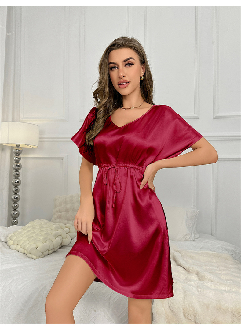 nightgown dress summer ice silk waist thin nightdress dressing gown solid sleepwear women silky satin bathrobe lounge wear nightgown dress summer ice silk waist thin nightdress dressing gown solid sleepwear women silky satin bathrobe lounge wear