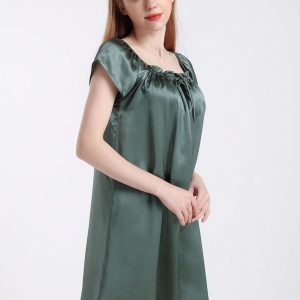 natural mulberry silk nightdress summer home color short sleeves women's home clothes can be worn outside nightwear