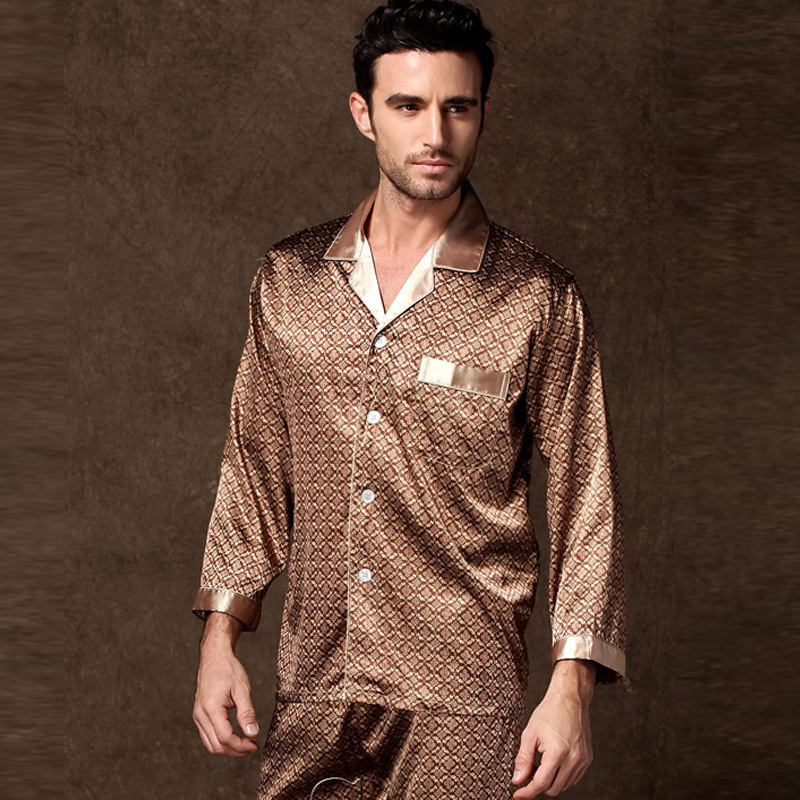 high quality pajamas set men spring autumn thin polyester ice silk long sleeved sleepwear plus size summer home clothes male high quality pajamas set men spring autumn thin polyester ice silk long sleeved sleepwear plus size summer home clothes male