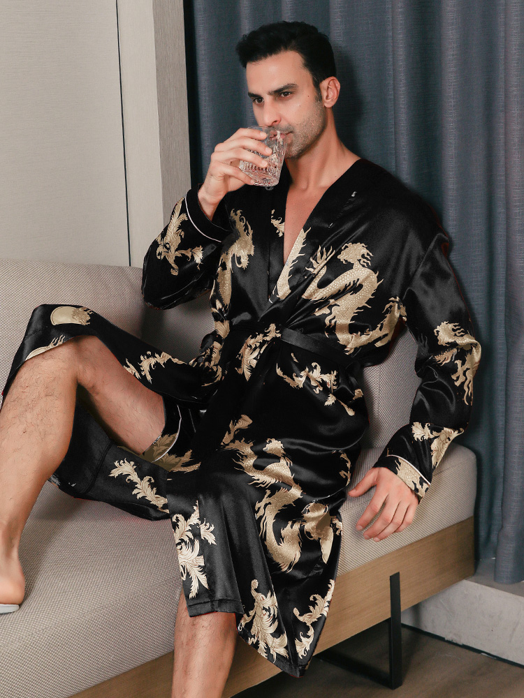 pajama men's spring and autumn silk thin style oversized pajamas long sleeved bathrobes ice silk bathrobes home clothing summer pajama men's spring and autumn silk thin style oversized pajamas long sleeved bathrobes ice silk bathrobes home clothing summer