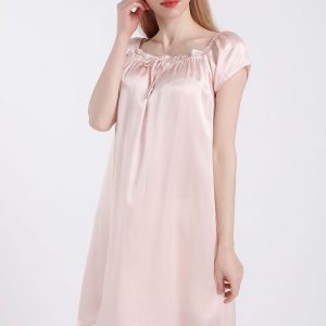 natural mulberry silk nightdress summer home color short sleeves women's home clothes can be worn outside nightwear