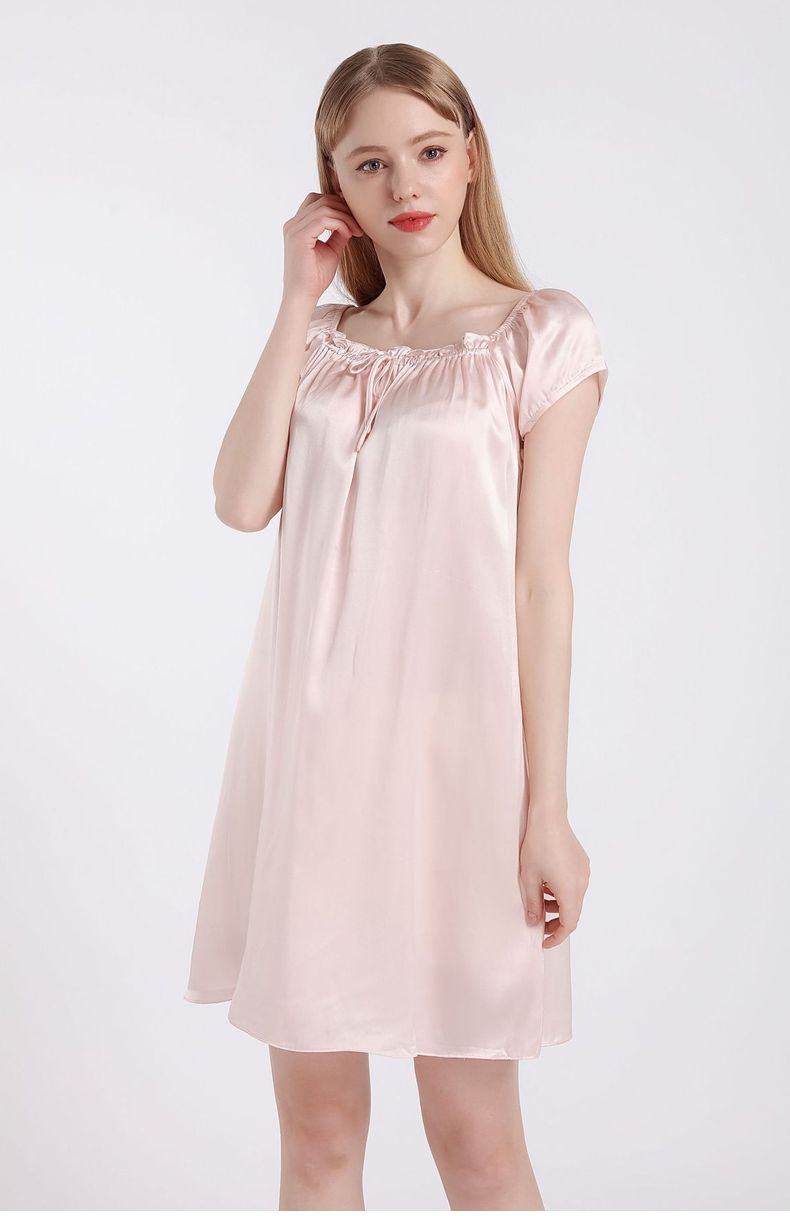 natural mulberry silk nightdress summer home color short sleeves women's home clothes can be worn outside nightwear natural mulberry silk nightdress summer home color short sleeves women's home clothes can be worn outside nightwear