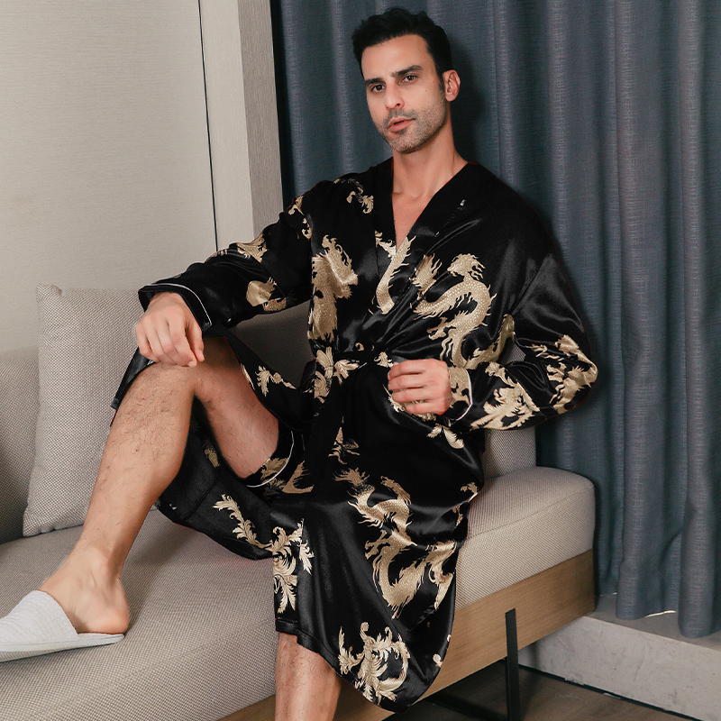 pajama men's spring and autumn silk thin style oversized pajamas long sleeved bathrobes ice silk bathrobes home clothing summer pajama men's spring and autumn silk thin style oversized pajamas long sleeved bathrobes ice silk bathrobes home clothing summer