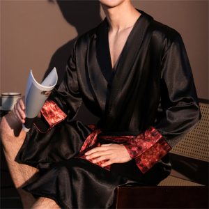 high quality men's robe pajamas ice silk homewear spring summer new long sleeve bathrobe loungewear loose lingerie sleepwear