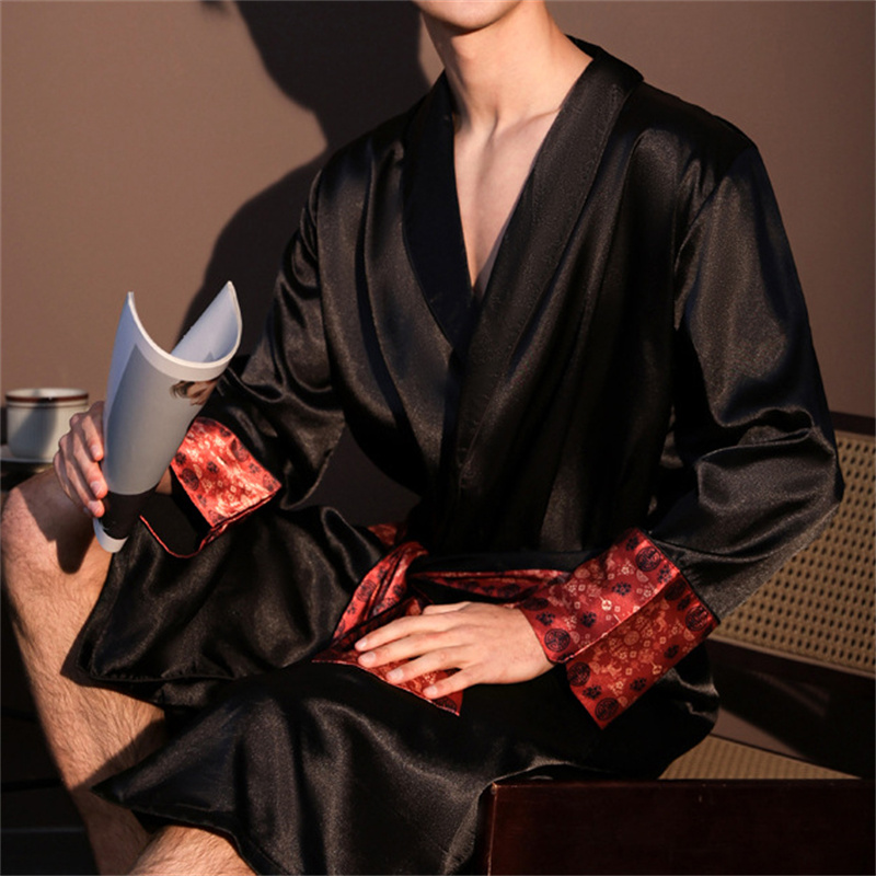 high quality men's robe pajamas ice silk homewear spring summer new long sleeve bathrobe loungewear loose lingerie sleepwear high quality men's robe pajamas ice silk homewear spring summer new long sleeve bathrobe loungewear loose lingerie sleepwear