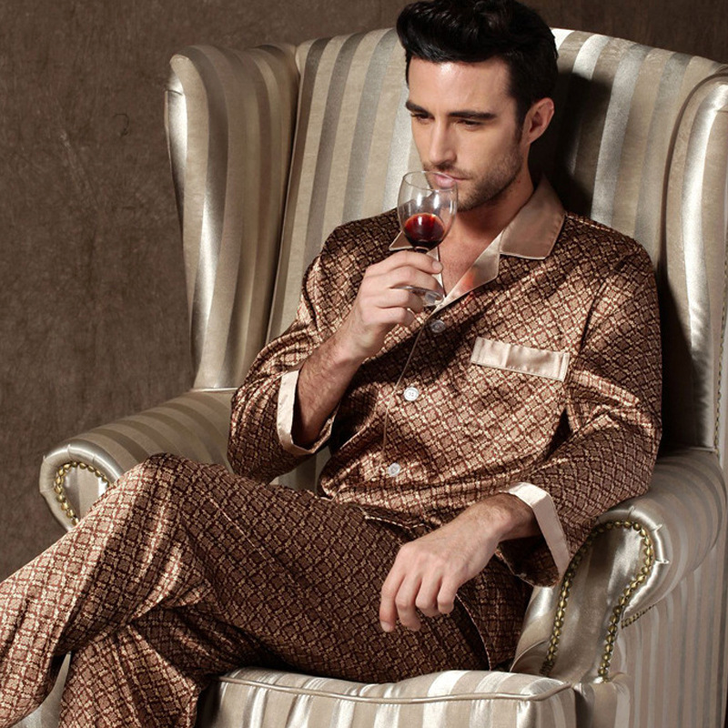 high quality pajamas set men spring autumn thin polyester ice silk long sleeved sleepwear plus size summer home clothes male high quality pajamas set men spring autumn thin polyester ice silk long sleeved sleepwear plus size summer home clothes male